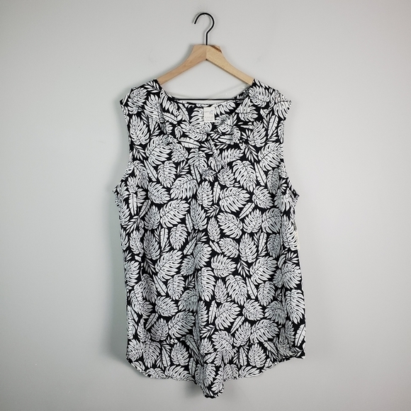 Terra & Sky Tops - Terra and Sky Black White Tropical Print Sleeveless Top 1X BNWT
